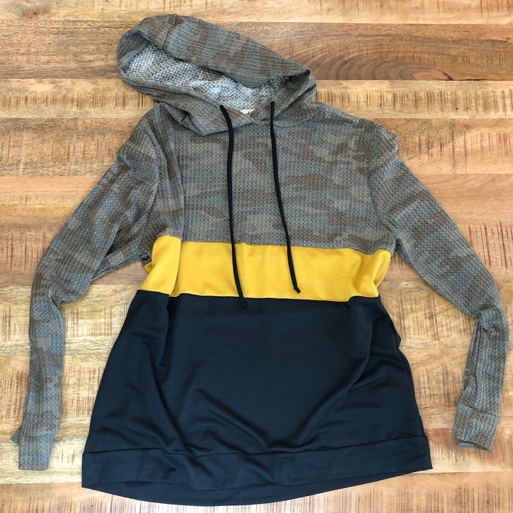 Plus Size Thermal Camo Colorblock Hoodie